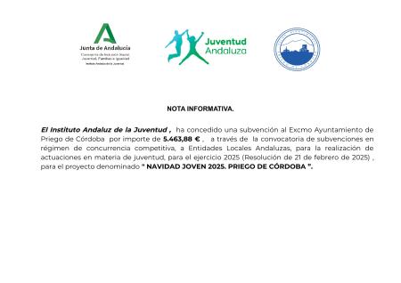 imagen de CONCEDIDA SUBVENCIÓN POR EL INSTITUTO ANDALUZ DE LA JUVENTUD