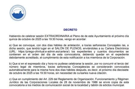 imagen de Próximo Pleno convocado para el 15 de octubre de 2025, Síguelo en Directo