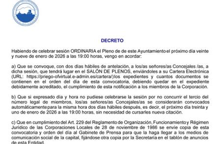 imagen de Próximo Pleno convocado para el 29 de enero de 2026, Síguelo en Directo