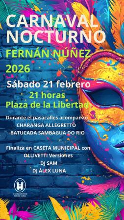imagen de Carnaval Nocturno en Fernán Núñez: pasacalles y cierre en la Caseta con Ollivetti y DJs