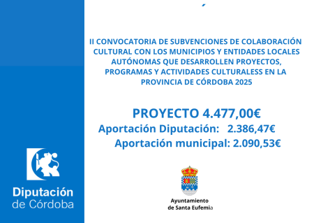 imagen de II CONVOCATORIA DE SUBVENCIONES DE COLABORACIÓN CULTURAL CON LOS MUNICIPIOS Y ENTIDADES LOCALES AUTÓNOMAS QUE DESARROLLEN PROYECTOS PROGRAMAS Y ACTIVIDADES CULTURALES EN LA PROVINCIA DE CÓRDOBA 2025.