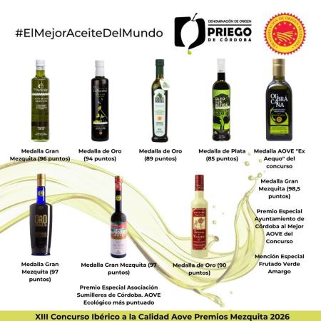 imagen de DOP Priego de Córdoba logra ocho premios en Premios Mezquita 2026; Olibrácana, premiada