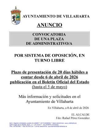 imagen de CONVOCATORIA PLAZA DE ADMINISTRATIVO