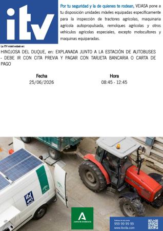 imagen de ITV agrícola móvil (VEIASA) 25/06, explanada junto a la Estación. Cita: 959 99 99 99