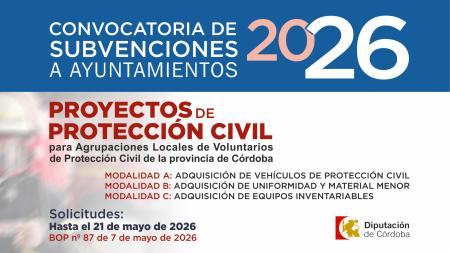 imagen de Diputación de Córdoba abre 175.000€ en ayudas para voluntarios de Protección Civil (8-21 mayo)