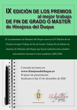 imagen de Convocan 9ª edición de premios TFG/TFM de Hinojosa del Duque: 800€ al ganador (plazo 15/12/2026)