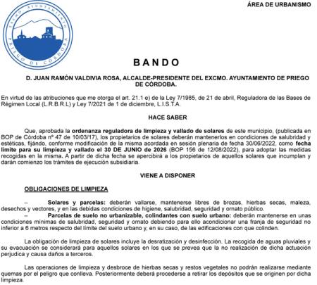 imagen de Bando de Acondicionamiento Solares, Recordatorio 2026