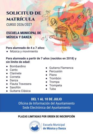 imagen de Próxima Apertura del Plazo de Matriculación para la Escuela de Música y Danza 2026-2027