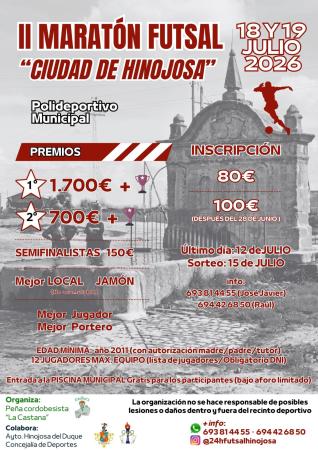 imagen de II Maratón Futsal Ciudad de Hinojosa (18-19 jul 2026): inscripciones hasta 12/7, premios en metálico