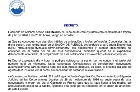 imagen de Próximo Pleno convocado para el 30 de julio de 2026, Síguelo en Directo
