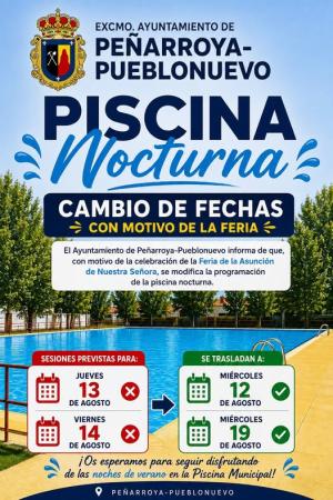 imagen de Piscina municipal reubica aperturas nocturnas: 13 y 14 de agosto pasan a 12 y 19