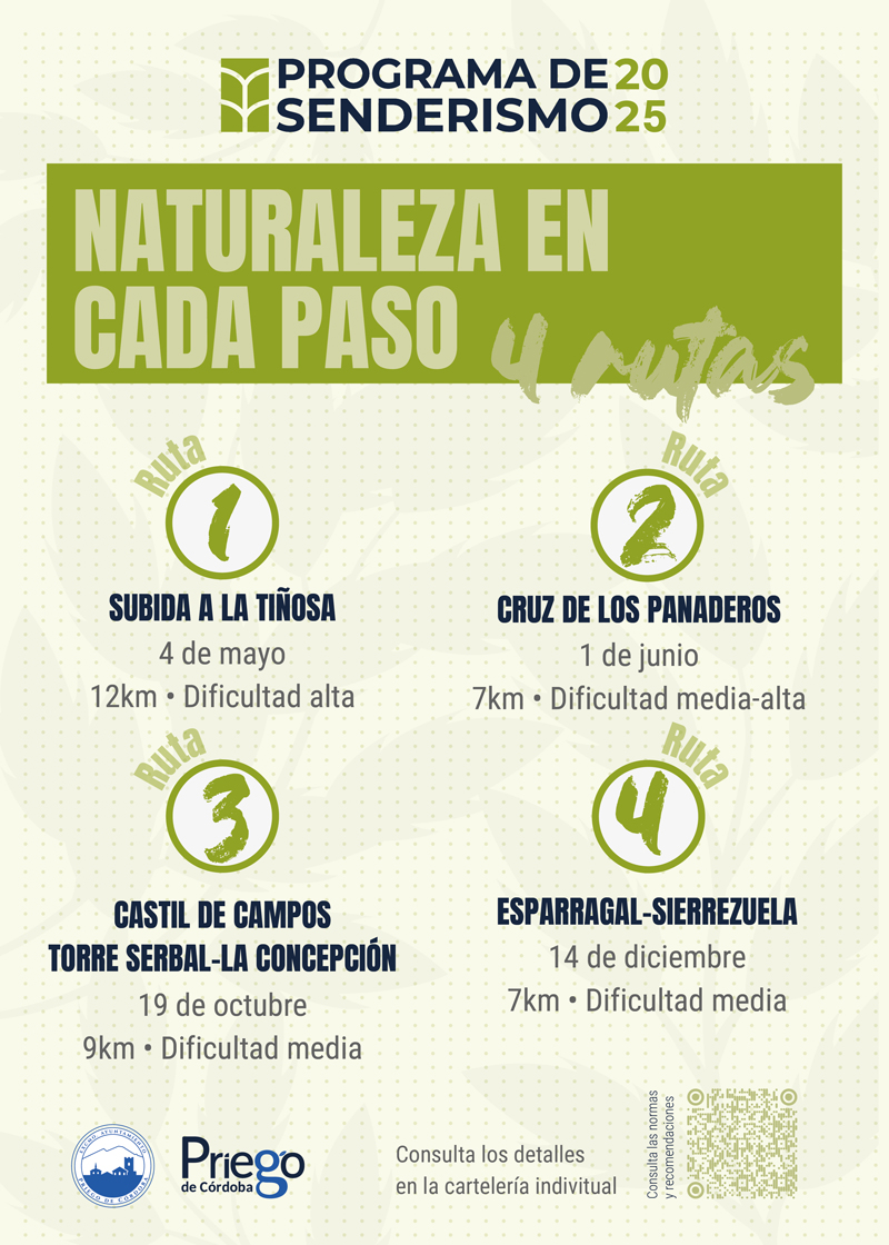 Programa ‘Naturaleza en cada paso’, cuatro rutas de senderismo entre mayo y diciembre de 2025. Subida a la Tiñosa, 4 mayo, Cruz Panaderos 1 junio, Torre Serbal 19 octubre y Esparragal-Sierrezuela 14 diciembre 2025.