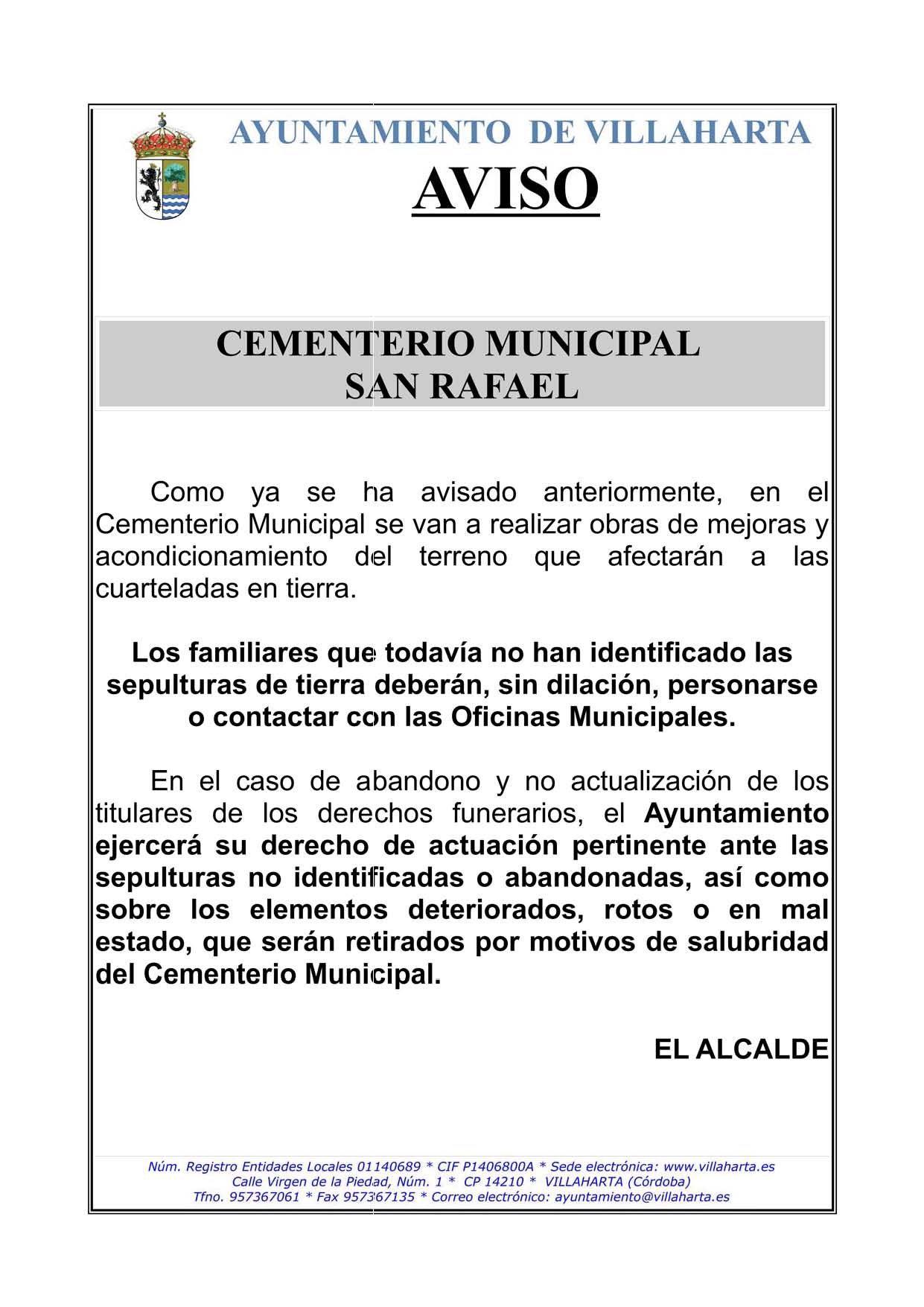 ANUNCIO. CEMENTERIO MUNICIPAL