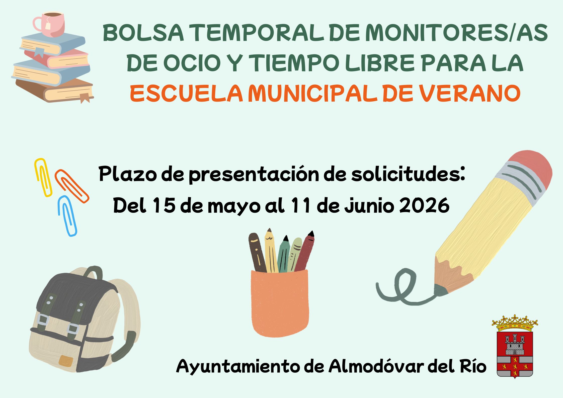 Bolsa de monitores para Escuela Municipal de Verano: solicitudes 15 mayo-11 junio 2026