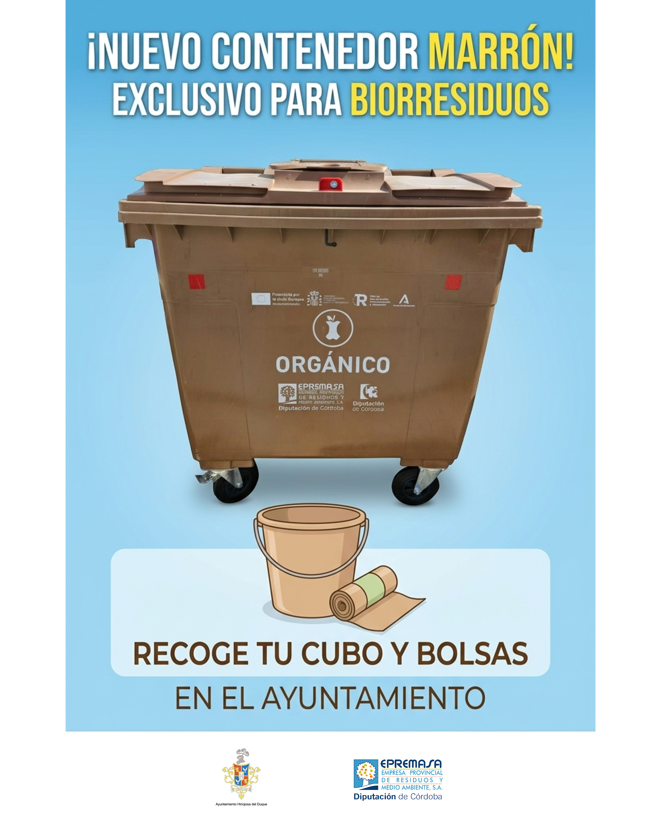 Hinojosa del Duque implanta contenedor marrón para biorresiduos y entrega kits gratis