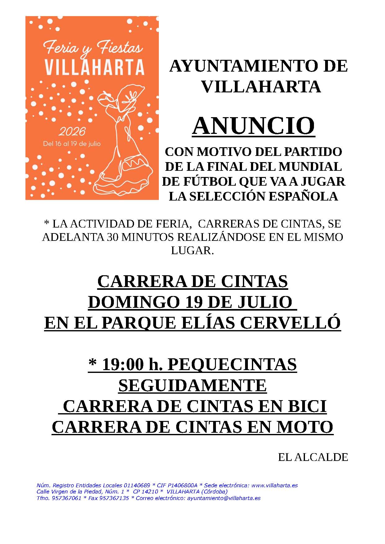 CAMBIO DE HORARIO CARRERA DE CINTAS