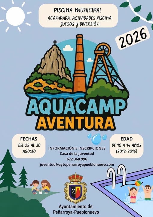 Aquacamp Aventura 2026: plazas limitadas para jóvenes 10-14 (28-30 ago) en Peñarroya-Pueblonuevo