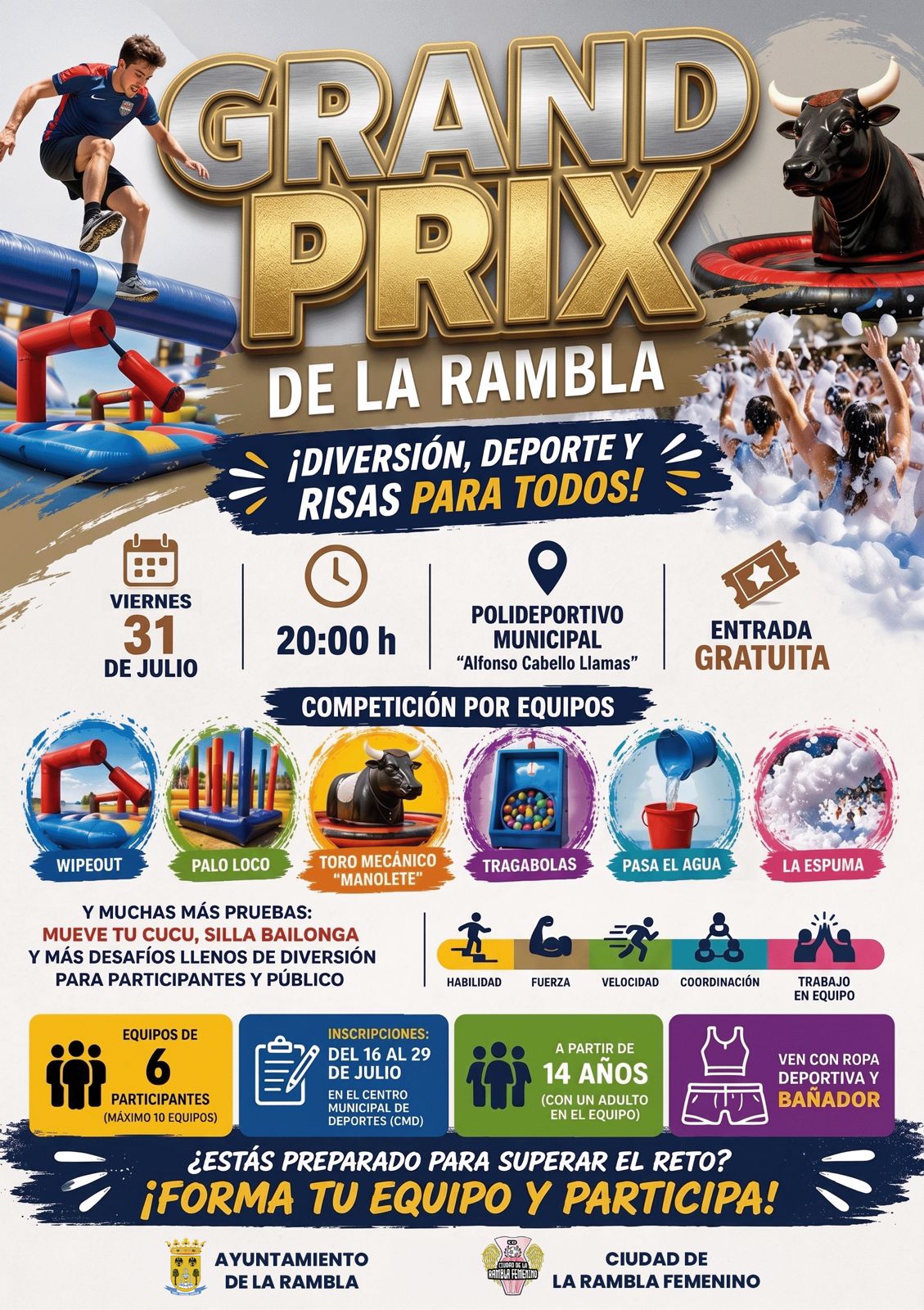 La Rambla estrena el 31 de julio competición por equipos con hinchables y agua
