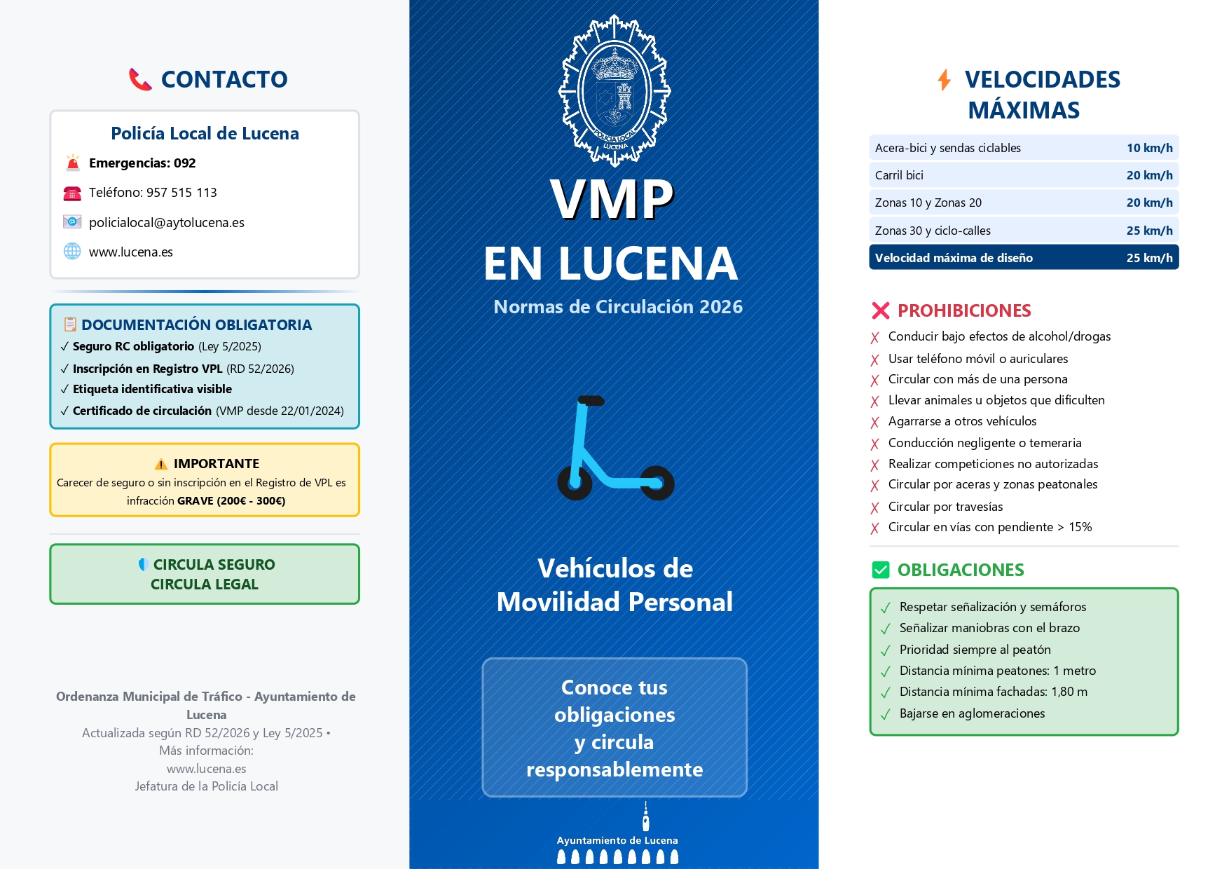 Lucena recuerda normas para patinetes: casco obligatorio, edad mínima 15 y tope 25 km/h