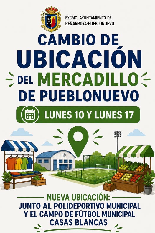 Mercadillo de Pueblonuevo se traslada el 10 y 17 de agosto al Polideportivo y Campo Casas Blancas
